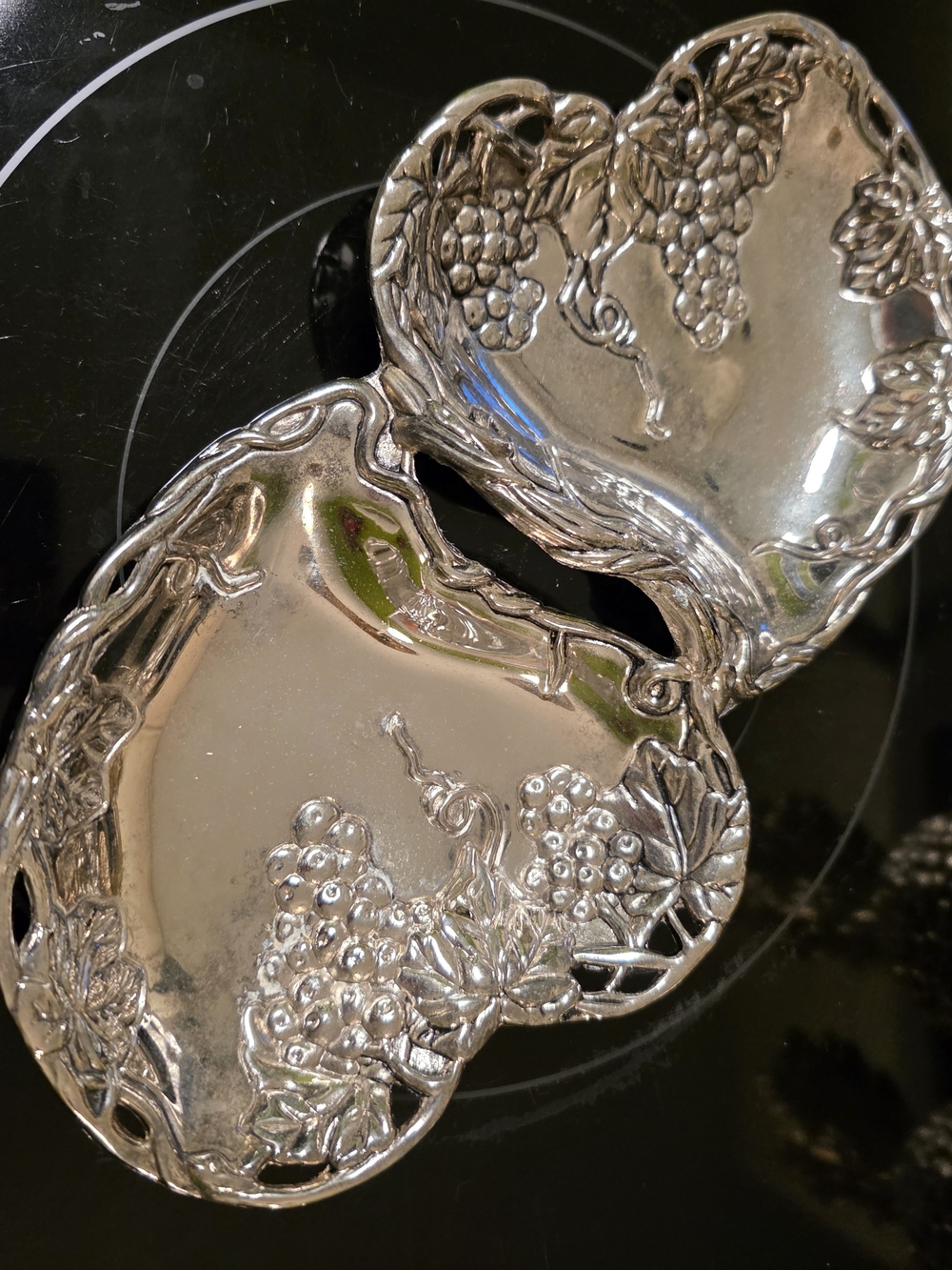 Silver-Plate Grape Motif Double Heart Serving Dish - Elegant Table Accent